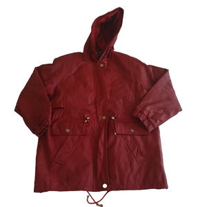 Fashion Elements Coat Women XL Red 100% Leather Casual Hooded Motorcycle 90's